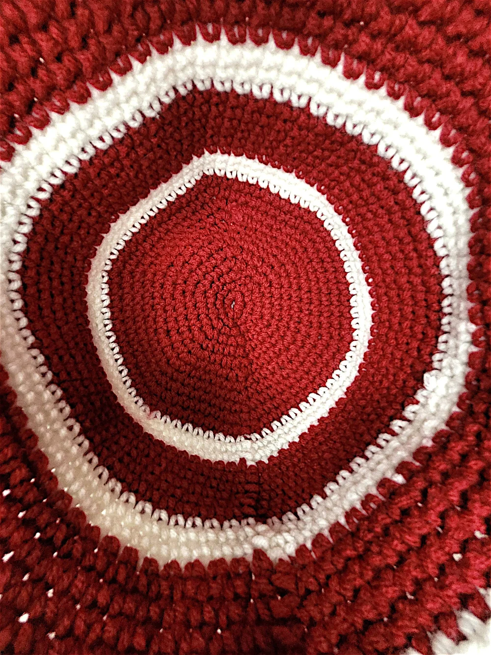 Hand Crafted Fire Truck Red and White Striped Crochet Earflap Hat NWOT
